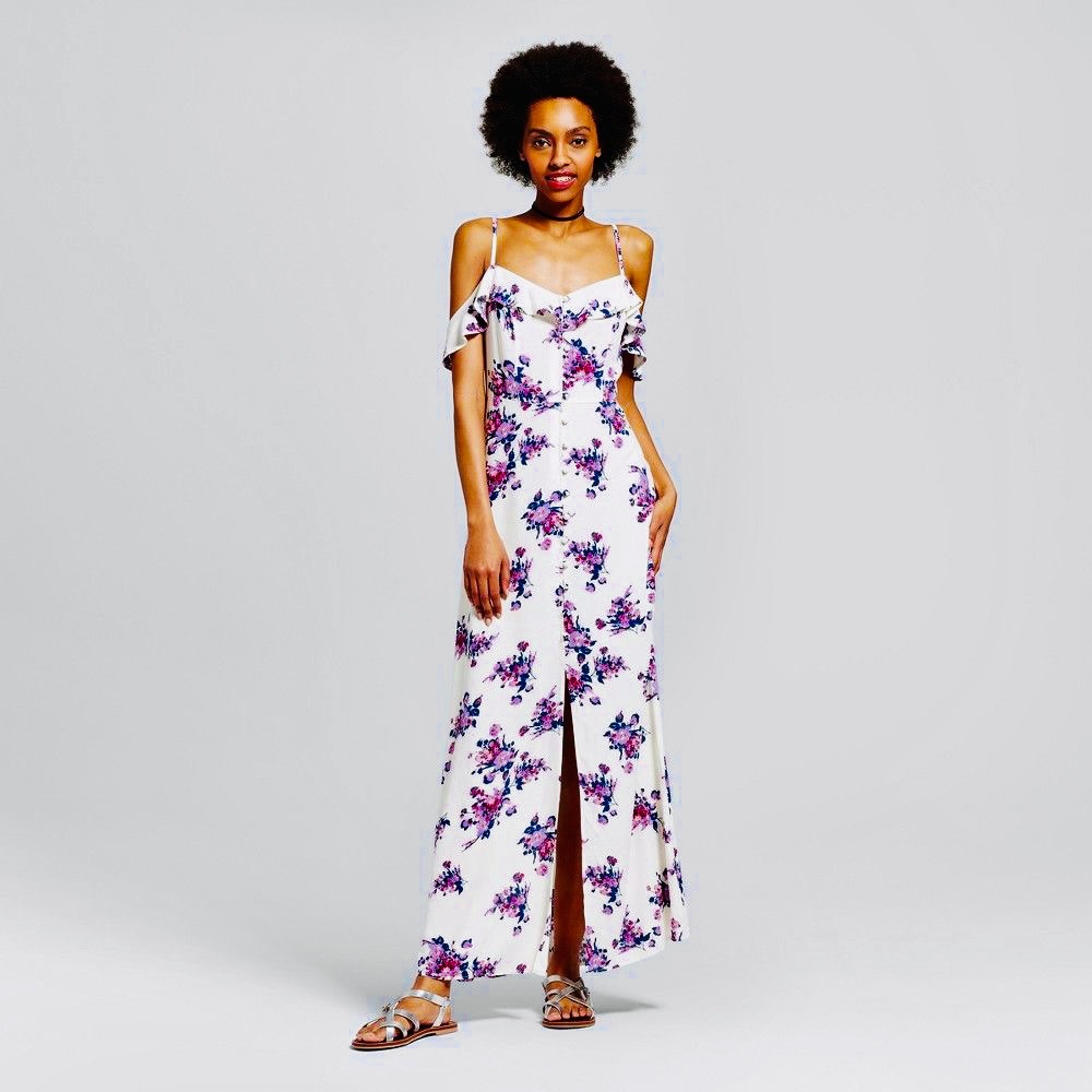 Xhilaration Button-front Cold Shoulder Maxi Dress
